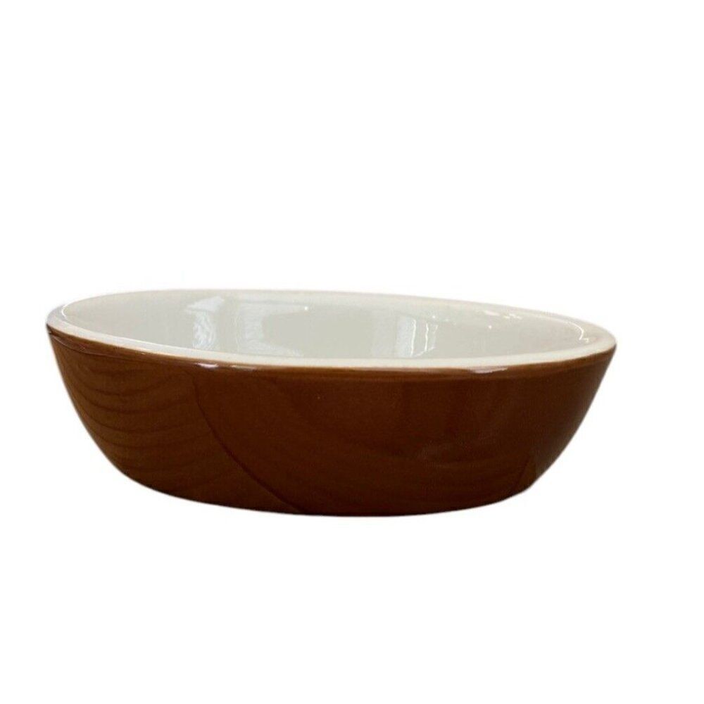 Brown Au gratin Oval Baking Dish Pottery Stoneware Oven Safe Vintage Hall 705